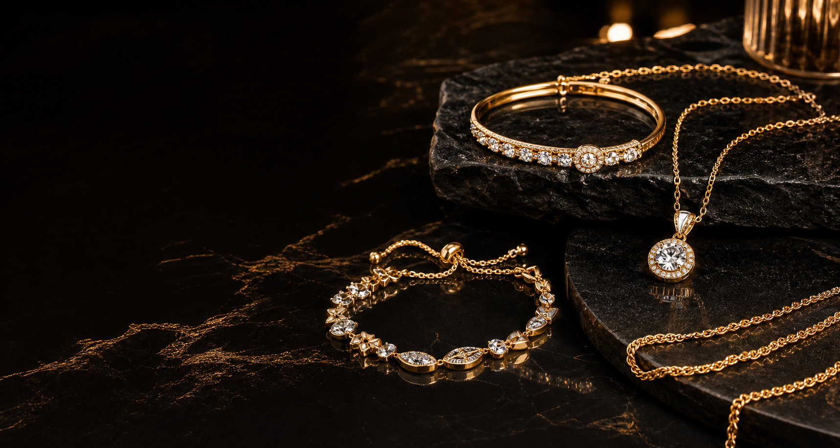 Gold plated artificial jewellery with bracelets, pendant and chain