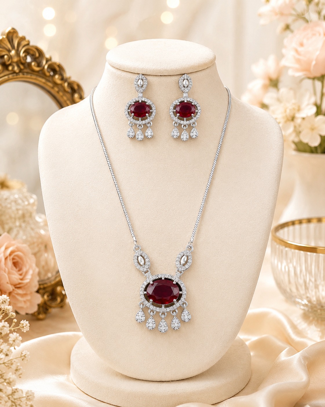 LYXORA cubic zirconia ruby copper plated stainless steel necklace